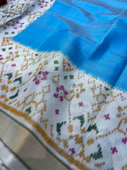 Handwoven Patola Silk Saree Plain Gala Border SkyBlue Body