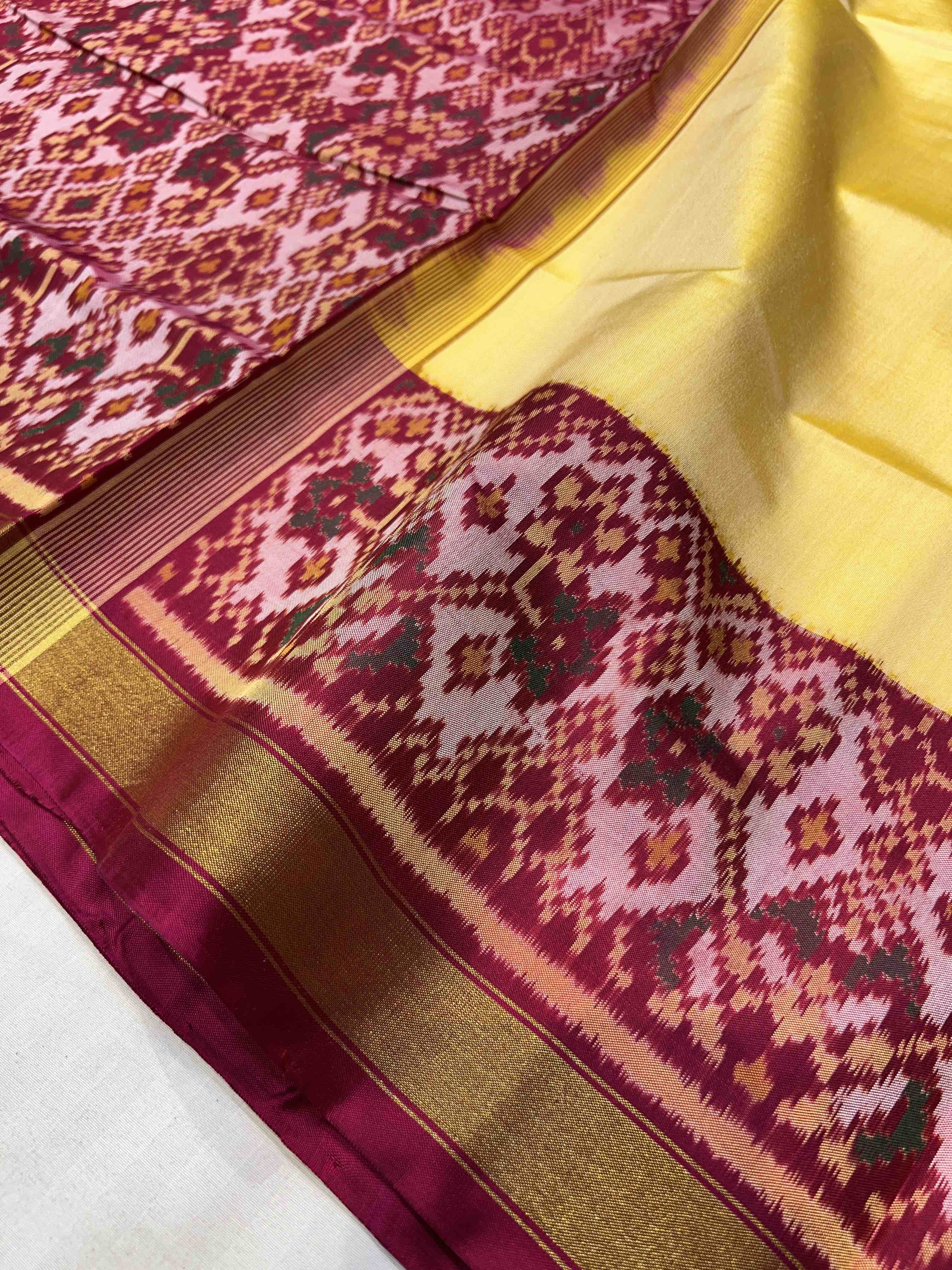 Handwoven Patola Silk Saree Plain Gala Border Cream Body Secondary image