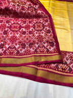Handwoven Patola Silk Saree Plain Gala Border Cream Body