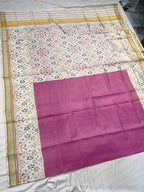 Handwoven Patola Silk Saree Plain Gala Border Baby Pink Color