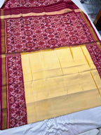 Handwoven Patola Silk Saree Plain Gala Border Cream Body