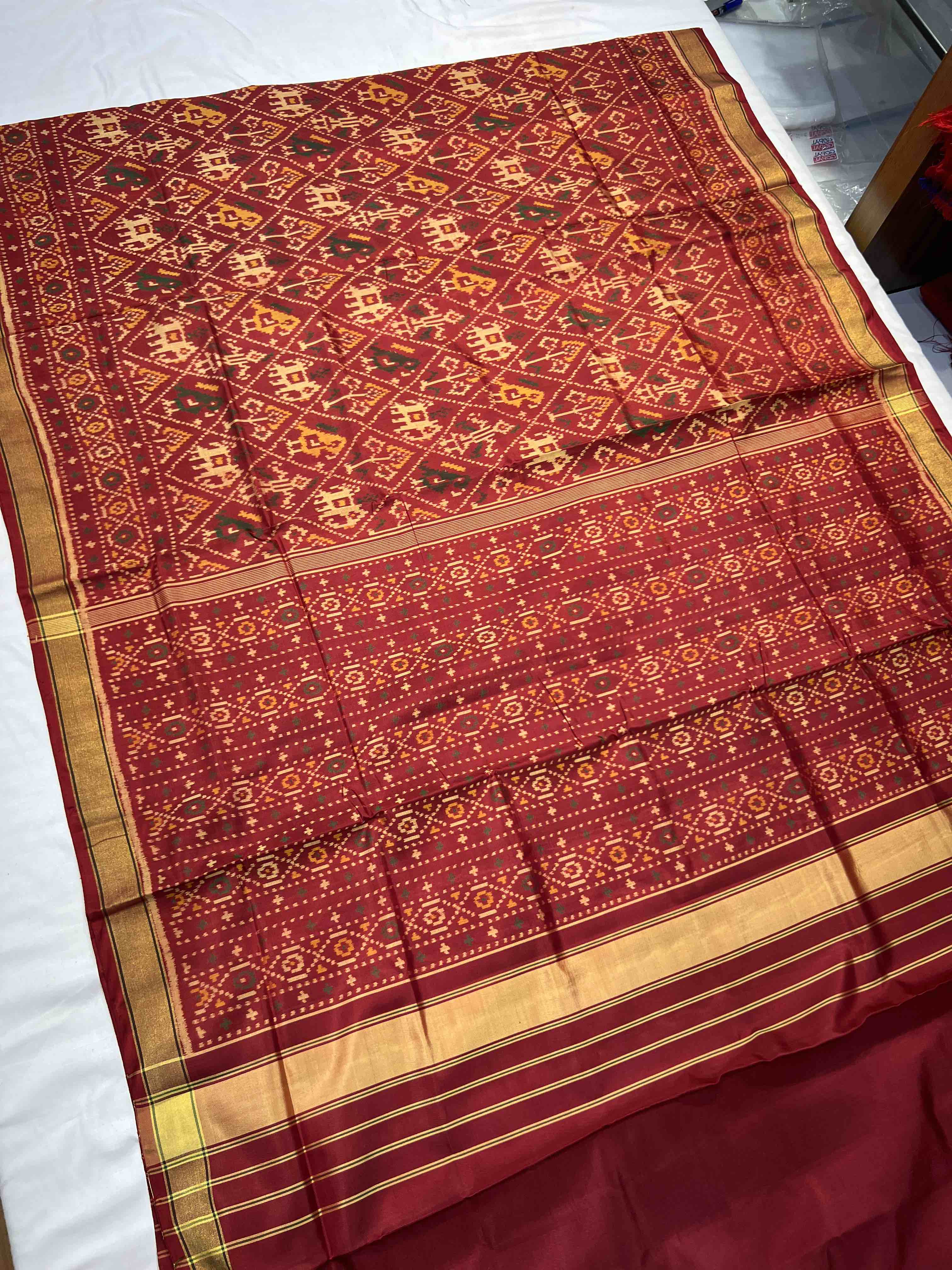 Handwoven Patola Silk Saree Red Narikunjan