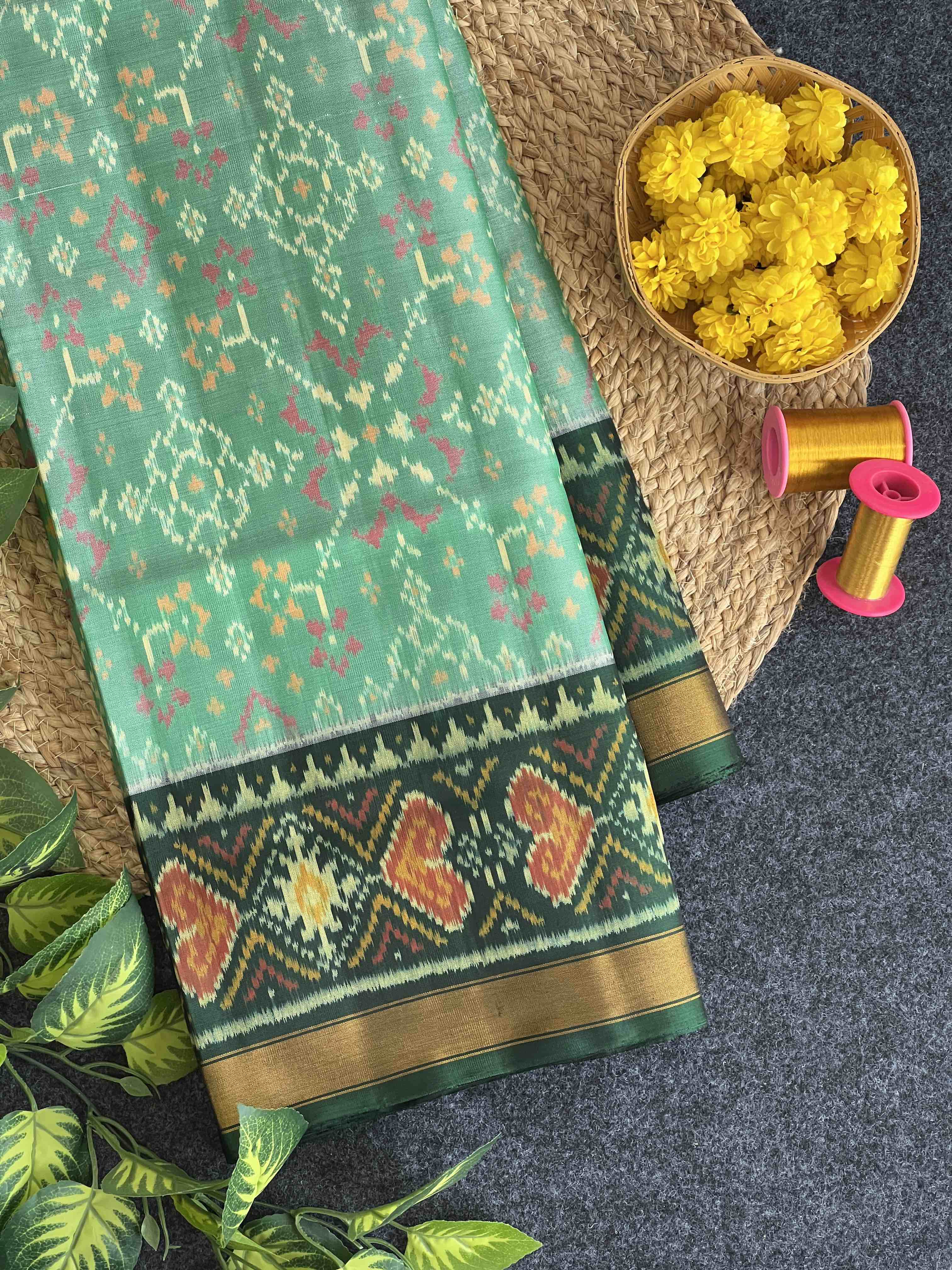 Handwoven Patola Silk Saree Navratna Light Green Main image