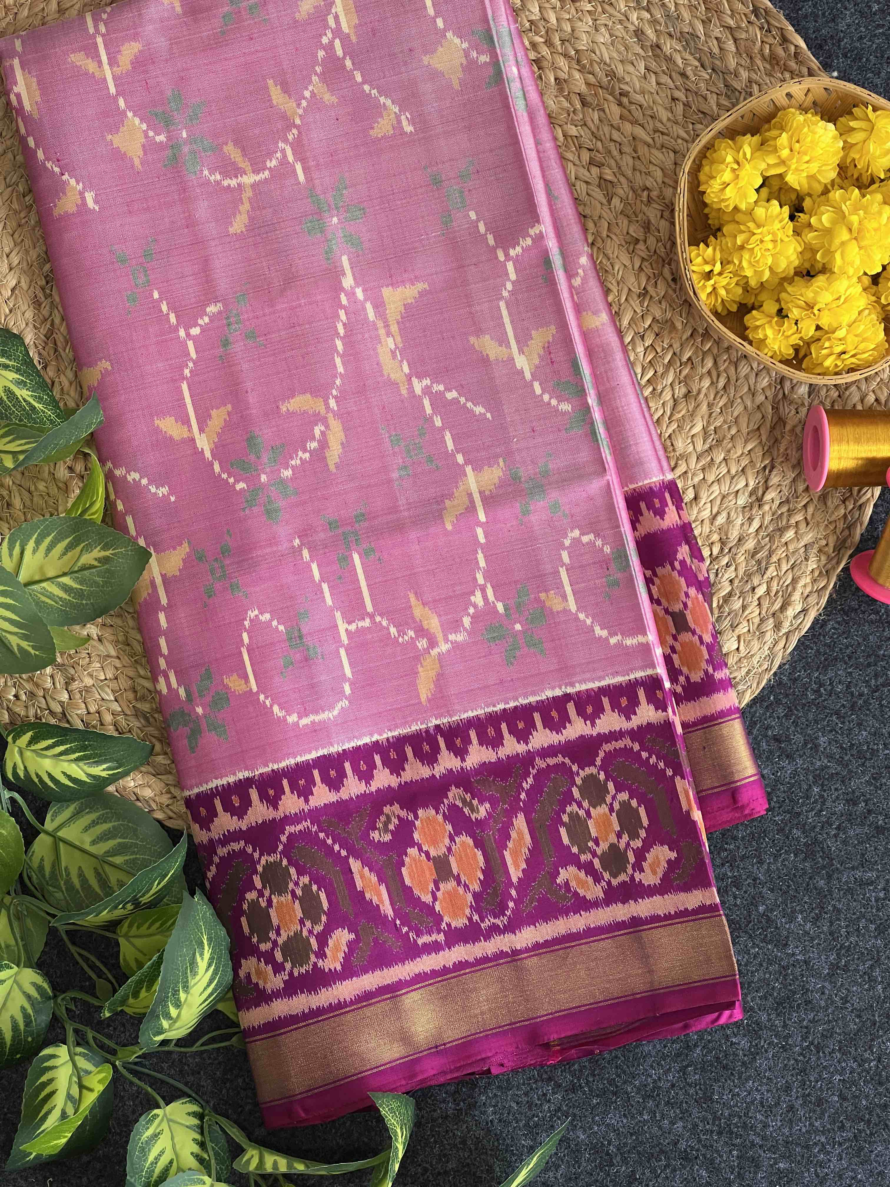 Handwoven Patola Silk Saree Baby Pink Fancy Design Main image