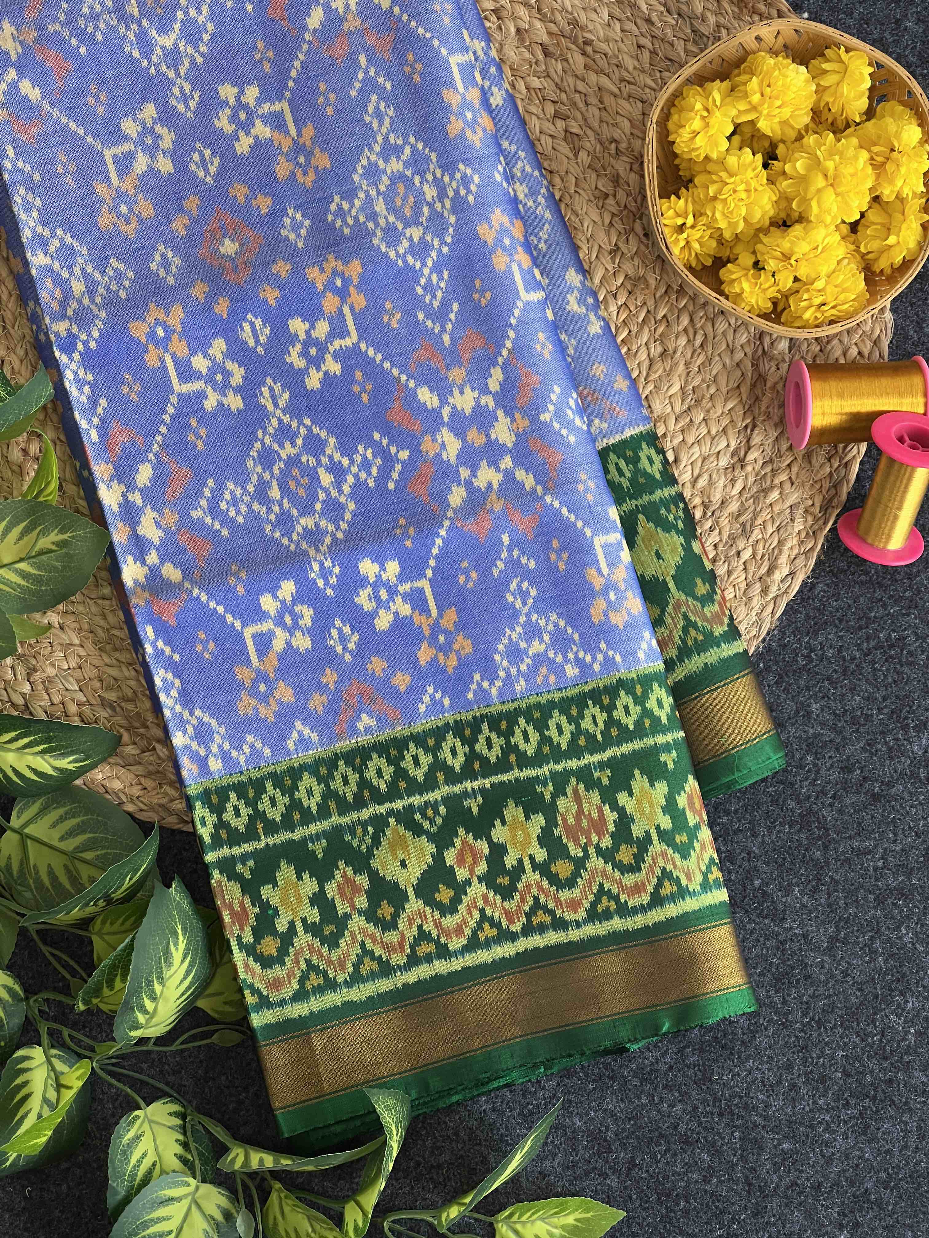 Handwoven Patola Silk Saree Navratna light Blue Main image