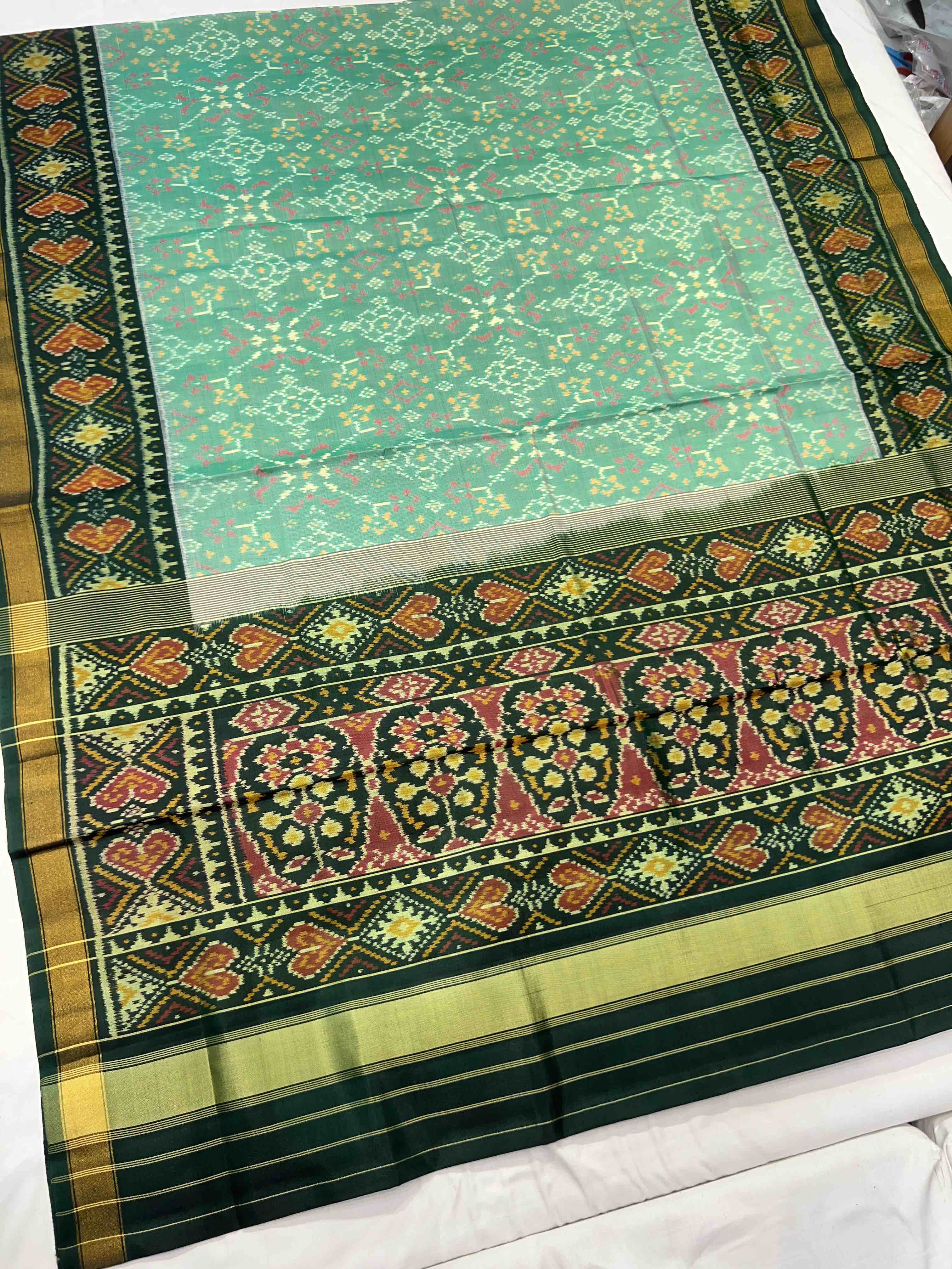 Handwoven Patola Silk Saree Navratna Light Green Secondary image