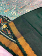 Handwoven Patola Silk Saree Narikunjan Light Green