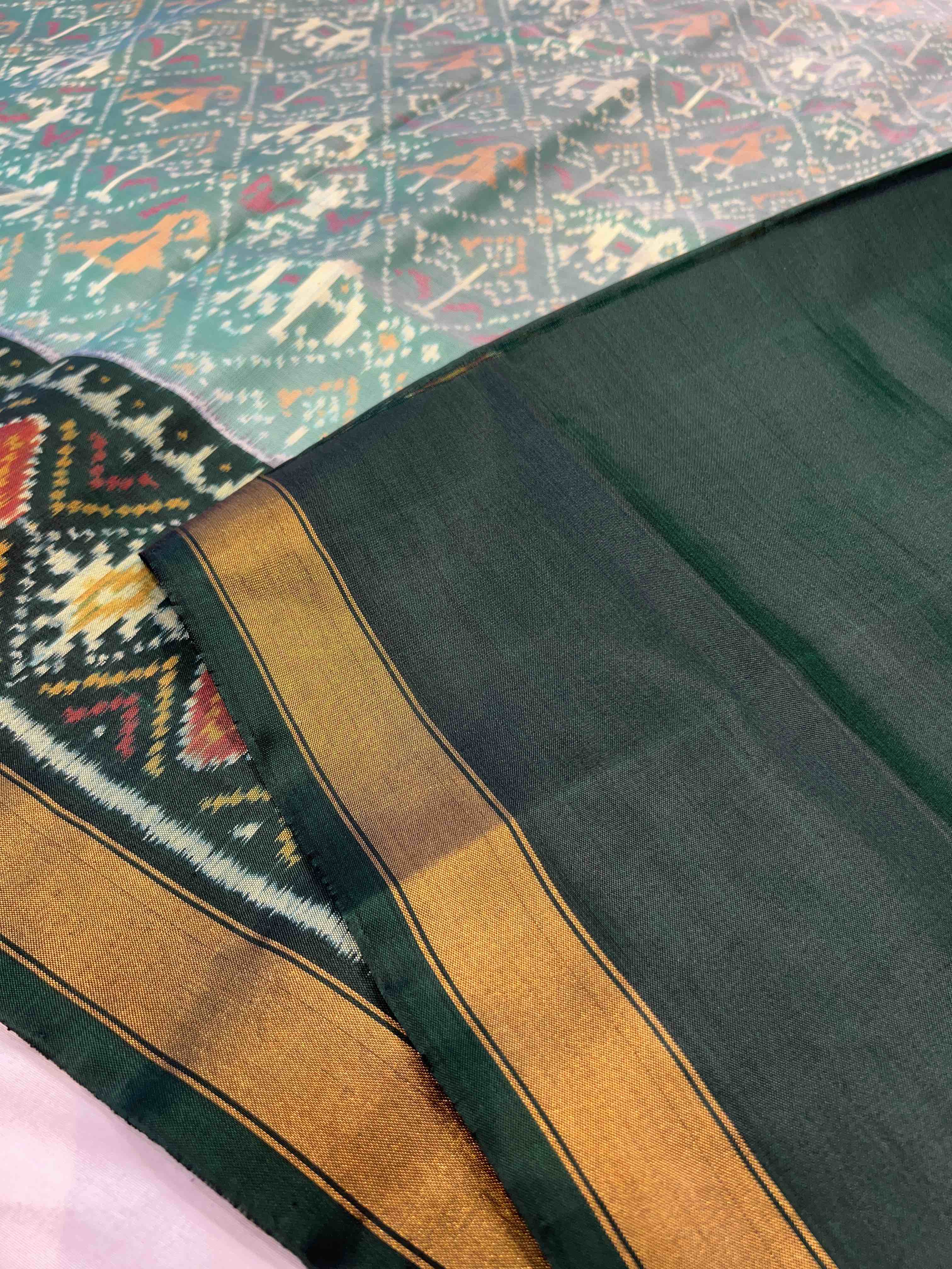 Handwoven Patola Silk Saree Narikunjan Light Green