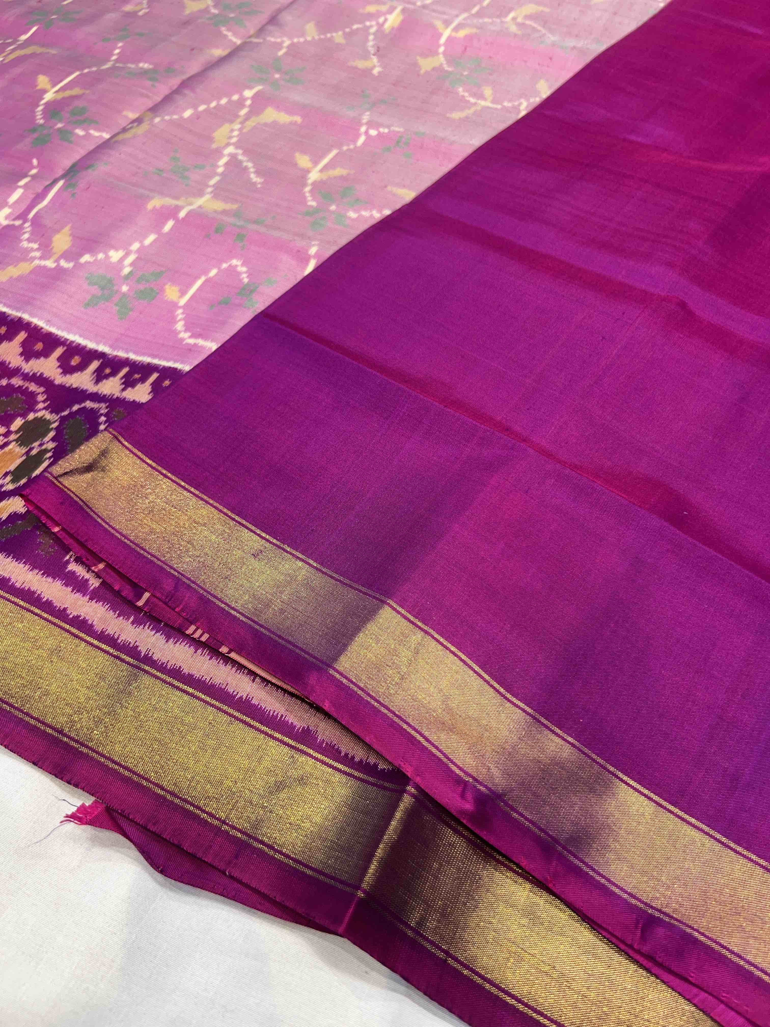 Handwoven Patola Silk Saree Baby Pink Fancy Design