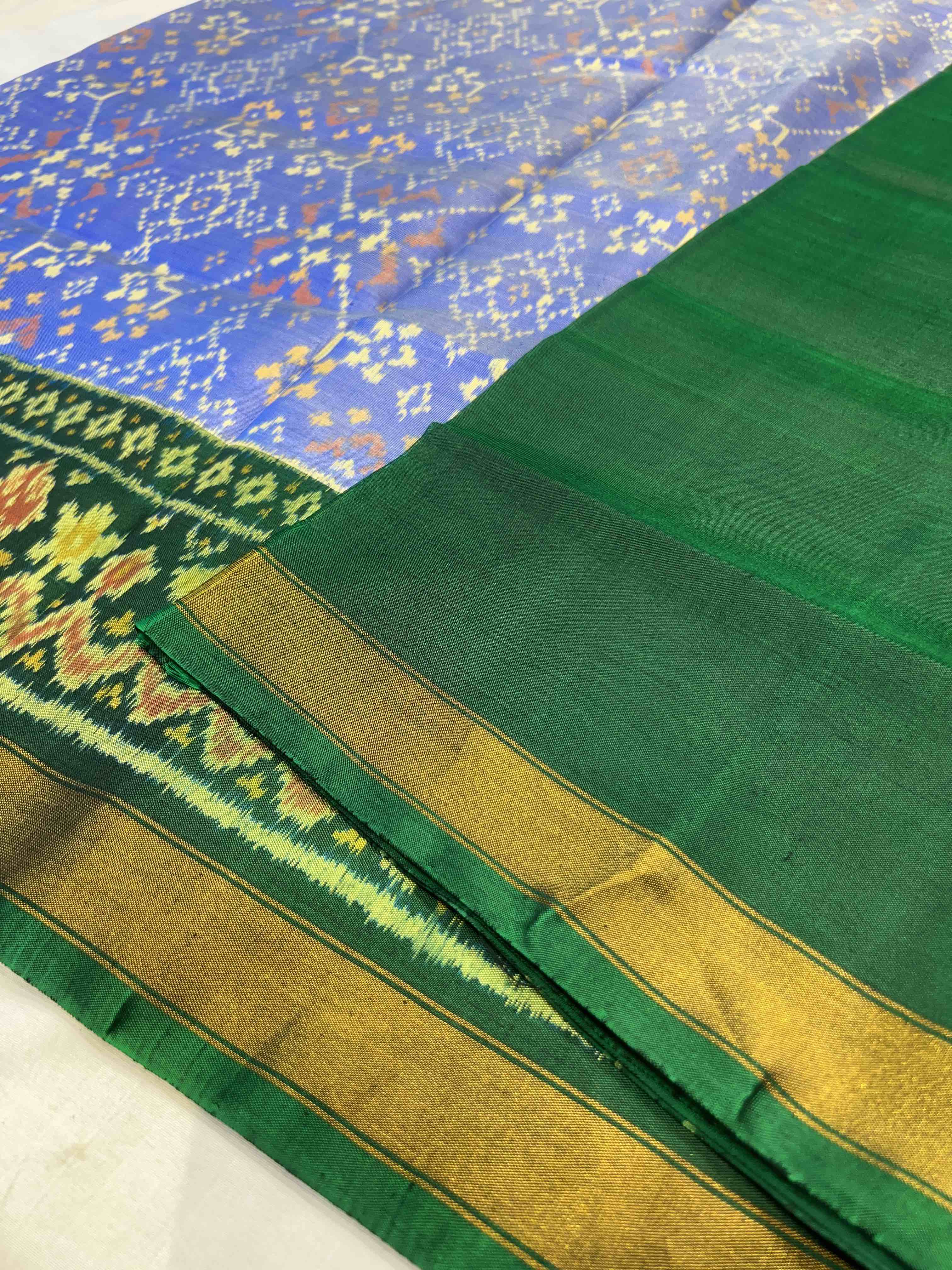 Handwoven Patola Silk Saree Navratna light Blue