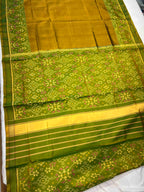 Handwoven Patola Silk Saree Plain Gala Border Mahendi Color