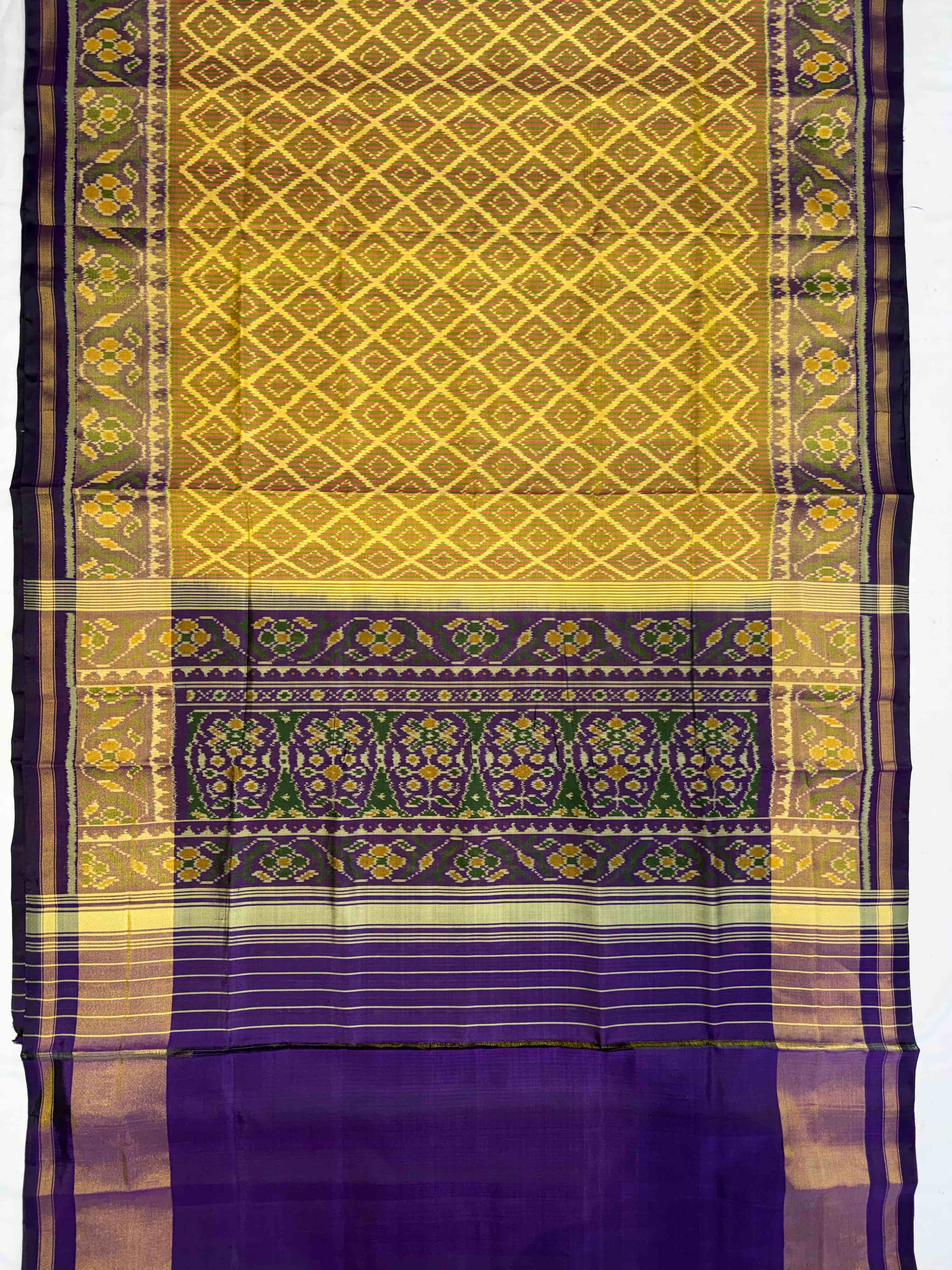 Mustard and Purple Tradition Design Handwoven Patola Silk Saree