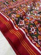 Handwoven Double Ikat Patola Silk Saree White Navratna