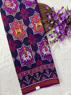 Handwoven Patola Silk Saree Twill Weaving  Star Motif