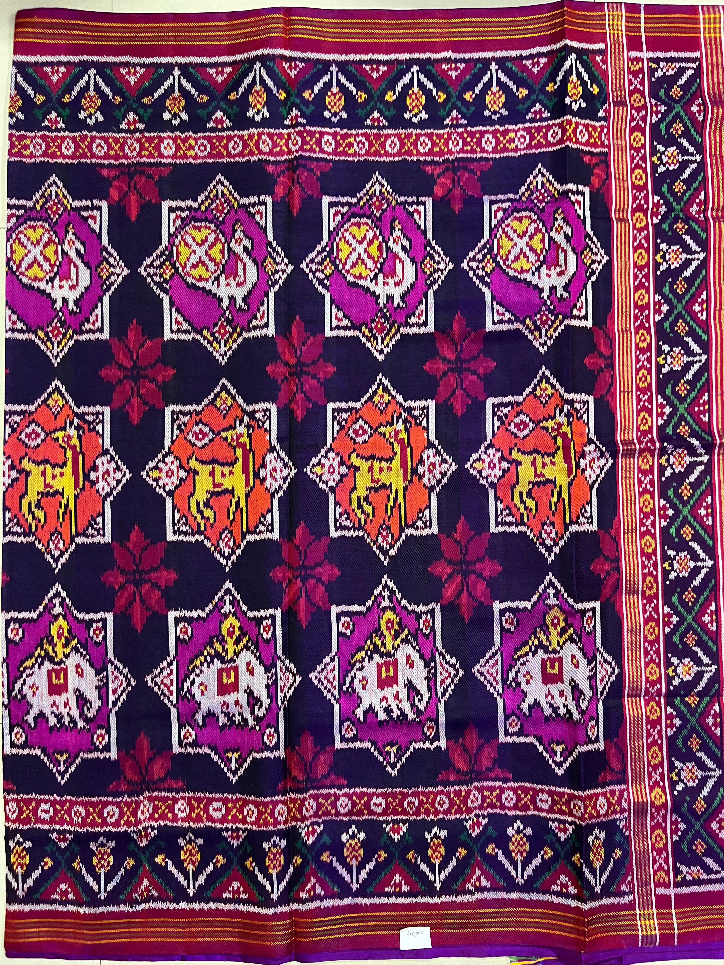 Handwoven Patola Silk Saree Twill Weaving  Star Motif